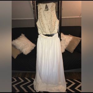 White and gold Custom two piece prom dress